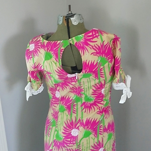 LILLY PULITZER FLORAL HOT PINK GREEN COTTON/SPANDEX DRESS WOMANS 6 - Picture 10 of 10
